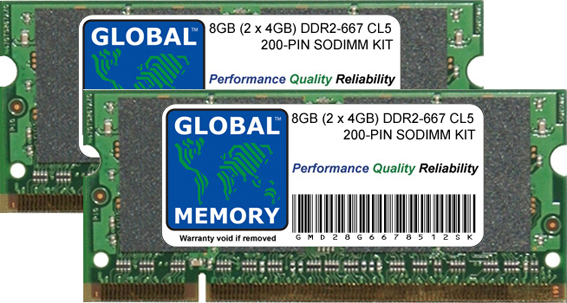 8GB (2 x 4GB) DDR2 667MHz PC2-5300 200-PIN SODIMM MEMORY RAM KIT FOR LAPTOPS/NOTEBOOKS